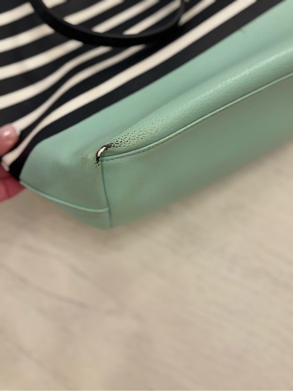 Kate Spade New York Black & White Striped Tote with Mint Trim - Picture 9 of 15
